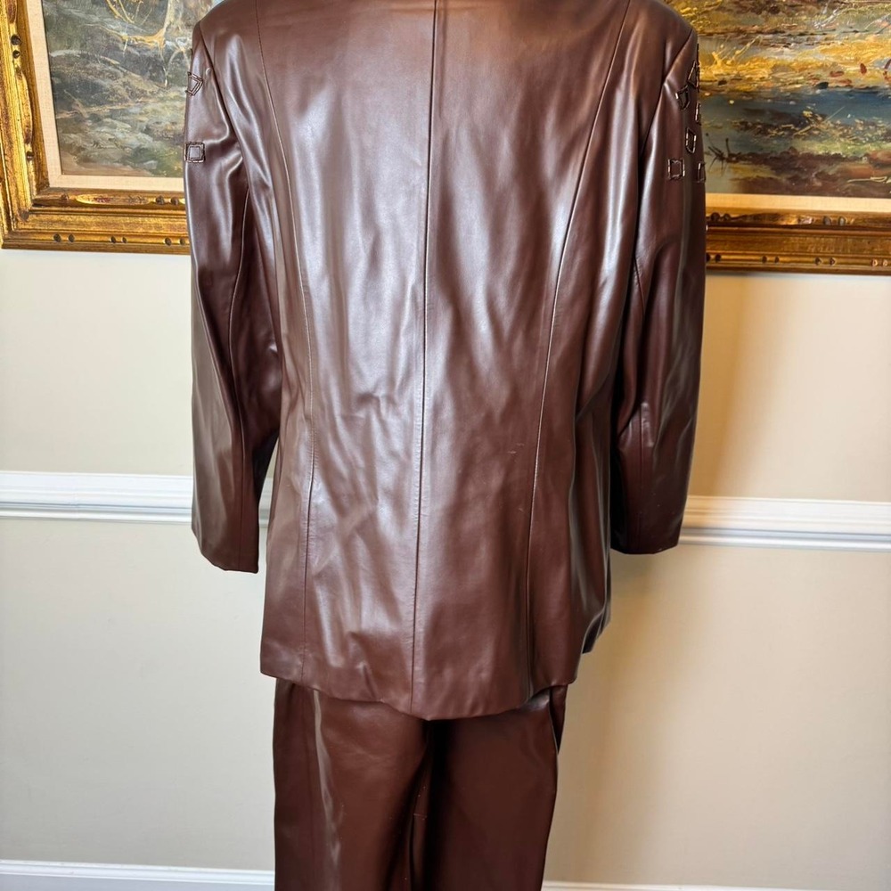 Vintage Brown Faux Leather Beaded Skirt Suit Set Size 18 - Picture 3 of 7
